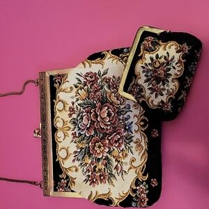 Vintage clutch and change purse tapestry floral